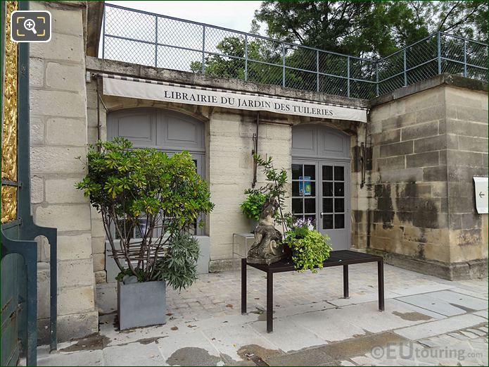 Book shop at Tuileries Gardens under terrace, looking NNE