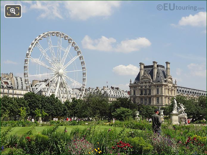 NE view of Tuileries flowers in Demi-lune carre de fer nord