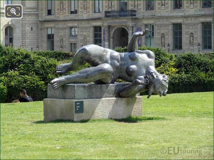 River statue in Jardin du Carrousel of Tuileries Gardens looking SSE