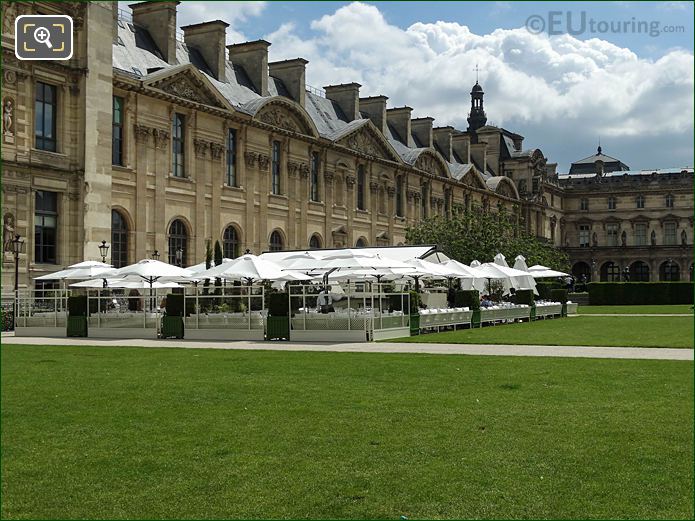 Loulou Restaurant terrace Jardin du Carrousel, Tuileries Gardens view NE