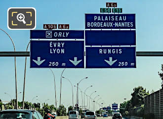 Motorway A6a road sign for Orly Airport