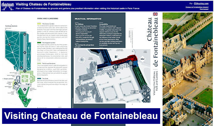 Plan of Chateau de Fontainebleau and gardens plus visiting info