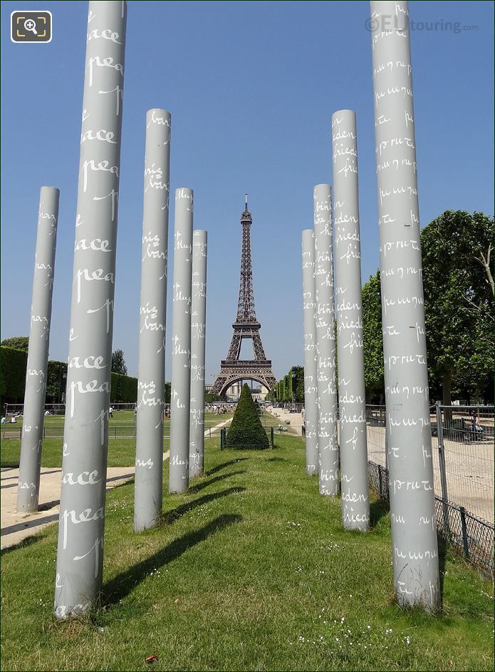 Steel columns at Wall For Peace in Paris